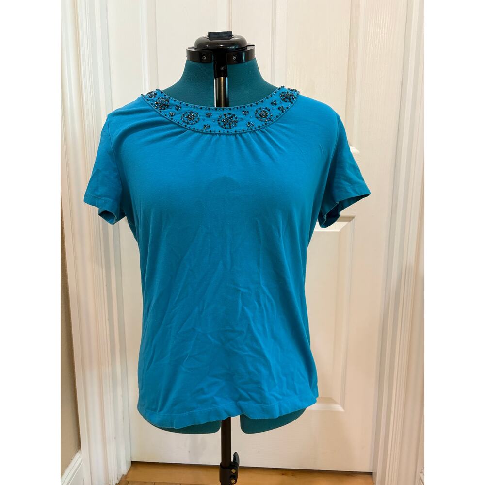 Women's Size XL Blue Beaded Croft & Barrow T-Shirt